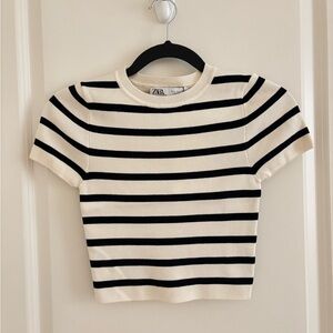 Zara Black and Cream Striped Tee